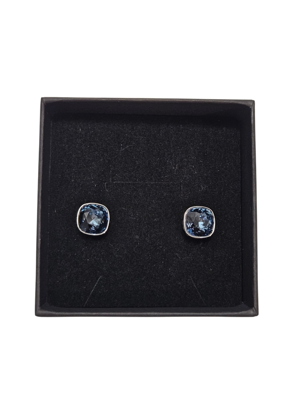 Swarovski Blue Cushion Cut Crystal Stud Earrings